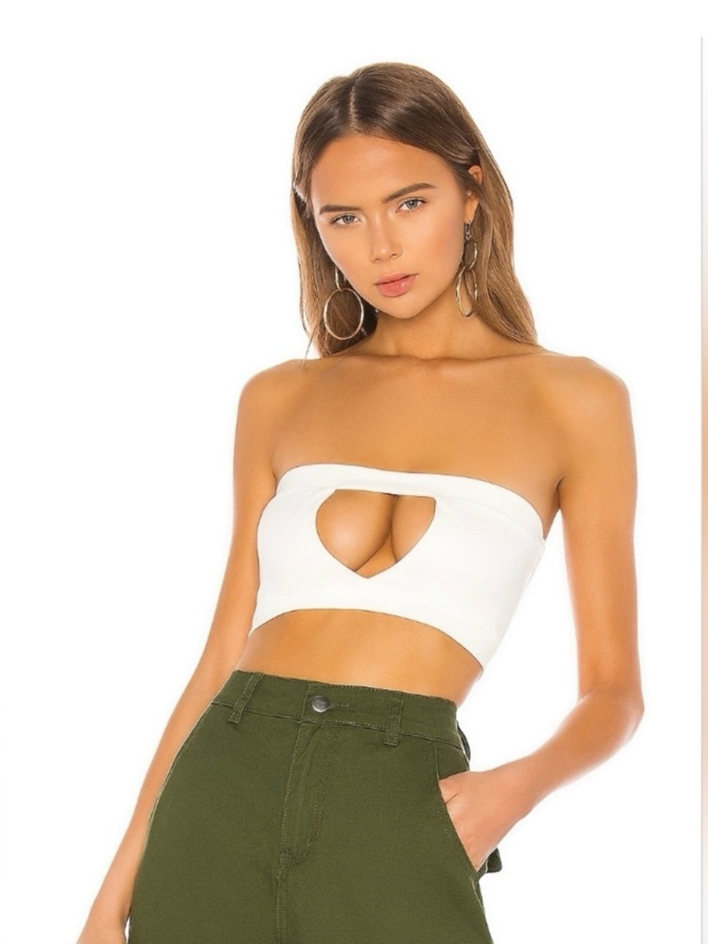 superdown White Strapless Cutout Bandeau Top